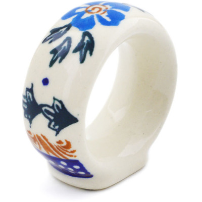 Polish Pottery Napkin Ring 2&quot; Blue Cornflower