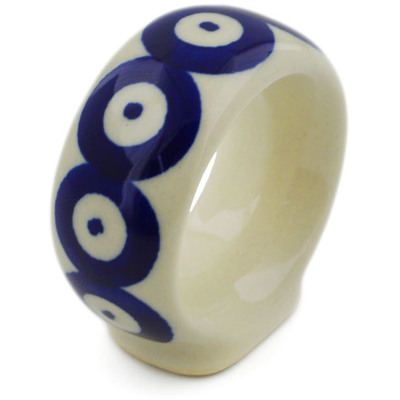 Polish Pottery Napkin Ring 2&quot; Blue Eyed Peacock