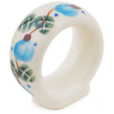 Polish Pottery Napkin Ring 2" Blue Pansy
