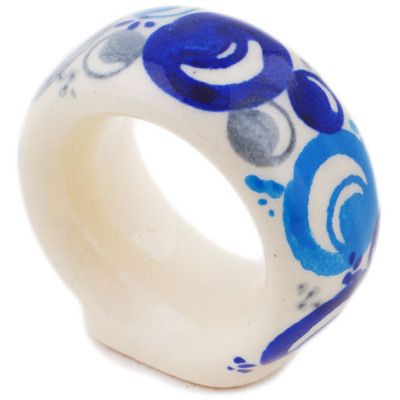 Polish Pottery Napkin Ring 2&quot; Blue Peacock Eye