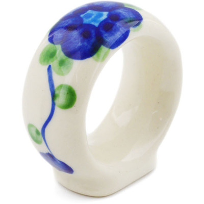 Polish Pottery Napkin Ring 2&quot; Blue Poppies