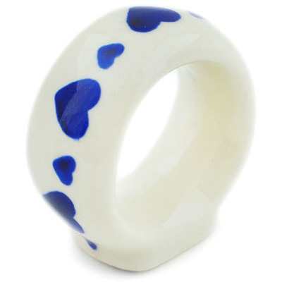 Polish Pottery Napkin Ring 2&quot; Blue Valentine