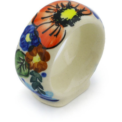 Polish Pottery Napkin Ring 2&quot; Bold Poppies