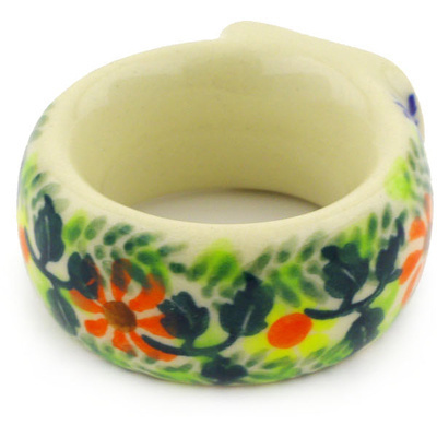 Polish Pottery Napkin Ring 2&quot; Bold Poppies UNIKAT