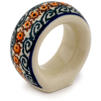 Polish Pottery Napkin Ring 2&quot; Cinnamon Swirl UNIKAT