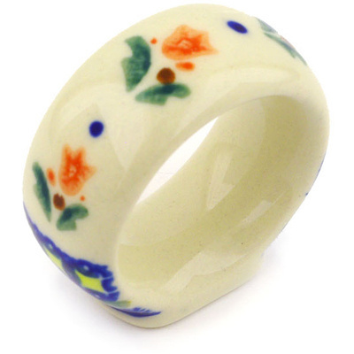 Polish Pottery Napkin Ring 2&quot; Cocentric Tulips