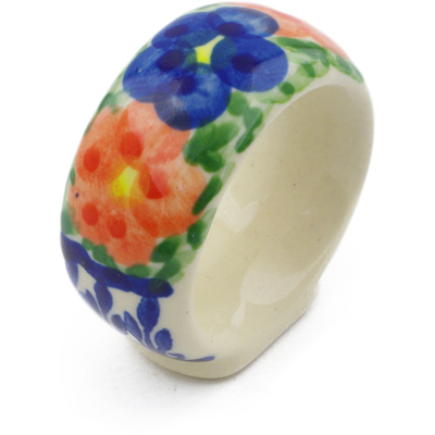 Polish Pottery Napkin Ring 2&quot; Floral Burst
