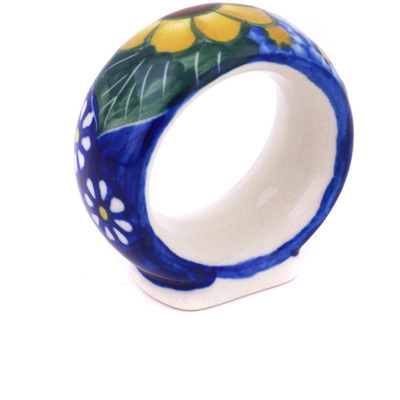Polish Pottery Napkin Ring 2&quot; Floral Fruit Basket UNIKAT