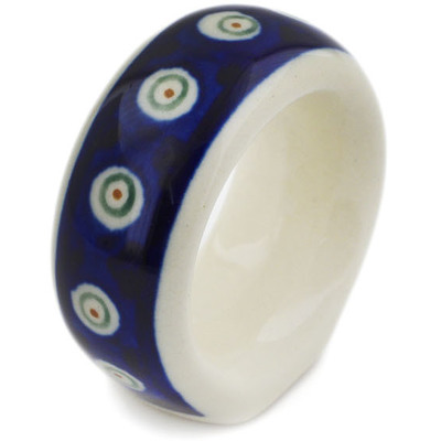 Polish Pottery Napkin Ring 2&quot; Flowering Peacock