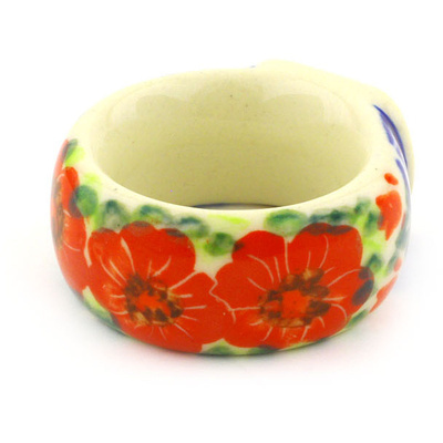 Polish Pottery Napkin Ring 2&quot; Happiness UNIKAT