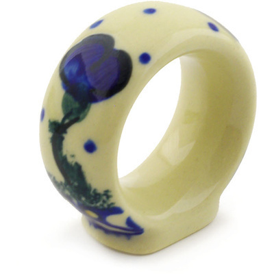 Polish Pottery Napkin Ring 2&quot; Pansy Circle UNIKAT