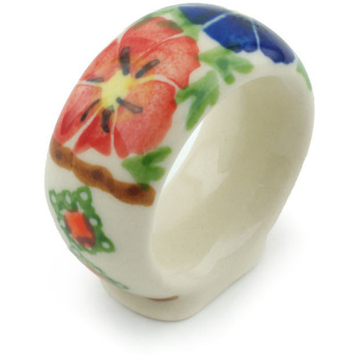 Polish Pottery Napkin Ring 2&quot; Paradise Poppy