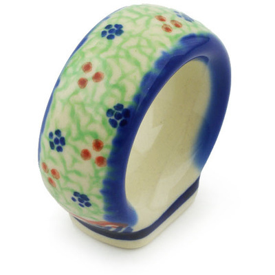 Polish Pottery Napkin Ring 2&quot; Poinsettia UNIKAT