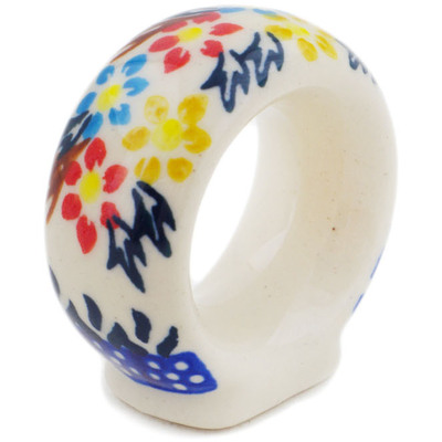 Polish Pottery Napkin Ring 2&quot; Spring Flower Ring
