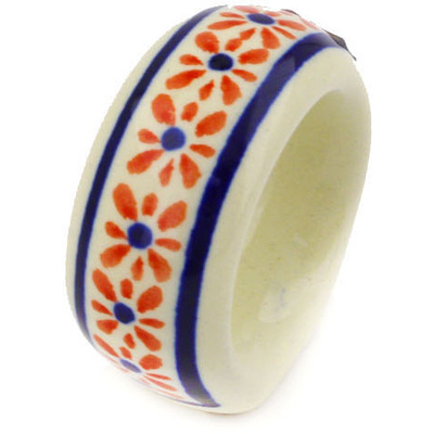 Polish Pottery Napkin Ring 2&quot; Spring Splendor UNIKAT