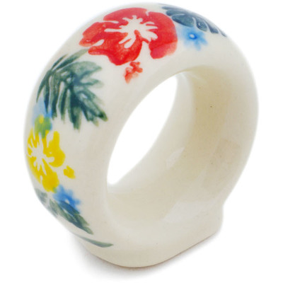 Polish Pottery Napkin Ring 2&quot; Tropical Florals