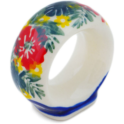 Polish Pottery Napkin Ring 2&quot; Tropical Peacock UNIKAT