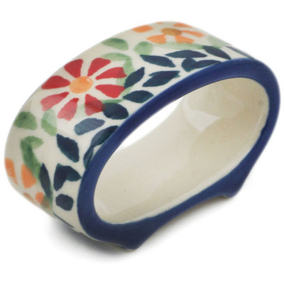 Polish Pottery Napkin Ring 2&quot; Wave Of Flowers