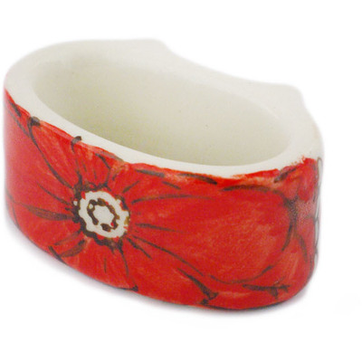 Polish Pottery Napkin Ring 3&quot; Crimson Poppies UNIKAT