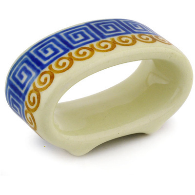 Polish Pottery Napkin Ring 3&quot; Grecian Sea
