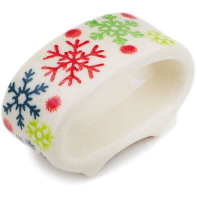 Polish Pottery Napkin Ring 3&quot; Holly Jolly UNIKAT