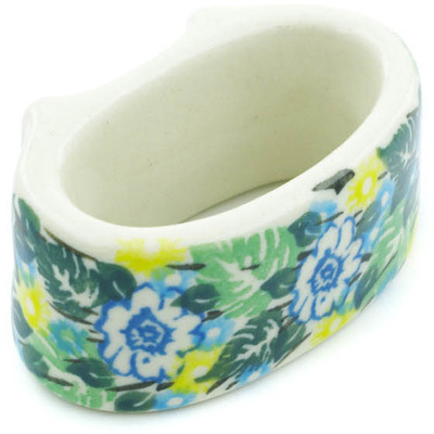 Polish Pottery Napkin Ring 3&quot; Lime Bouquet UNIKAT