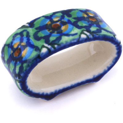 Polish Pottery Napkin Ring 3&quot; Mardi Gras UNIKAT