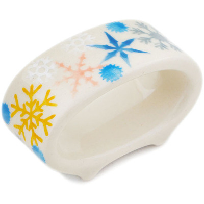 Polish Pottery Napkin Ring 3&quot; Vintage Snow Fall UNIKAT
