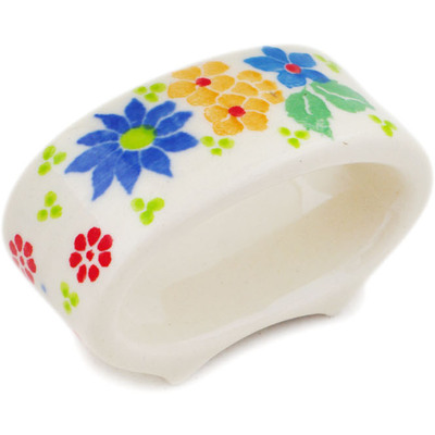 Polish Pottery Napkin Ring 3&quot; Wreath Of Life UNIKAT