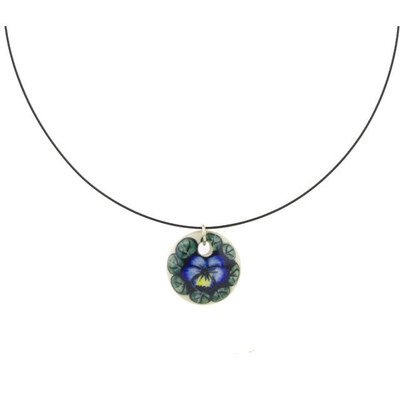 Polish Pottery Necklace 1&quot; Flower In The Grass UNIKAT