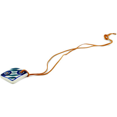 Polish Pottery Necklace 1&quot; Peacock Leaves