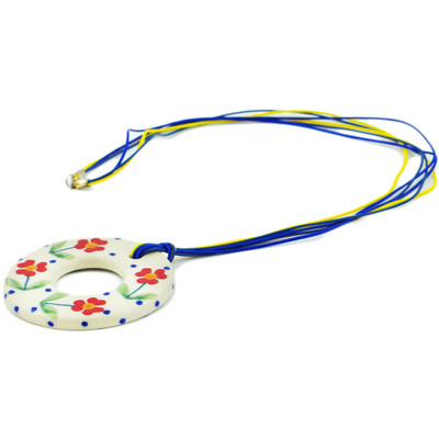 Polish Pottery Necklace 18&quot; Red Primrose