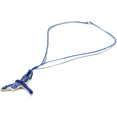 Polish Pottery Necklace 2&quot; Peacock Swirl