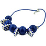 Polish Pottery Necklace 23&quot; Blue Polka Dots