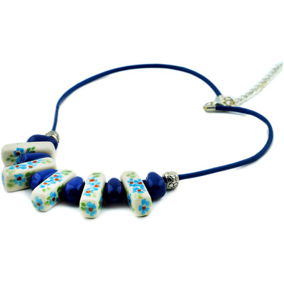 Polish Pottery Necklace 23&quot; Daisies