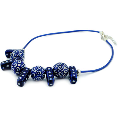 Polish Pottery Necklace 23&quot; Peacock Swirl