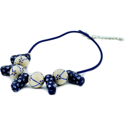 Polish Pottery Necklace 23&quot; Tiny Peacock Eyes UNIKAT