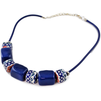 Polish Pottery Necklace 24&quot; Blue Eyes UNIKAT