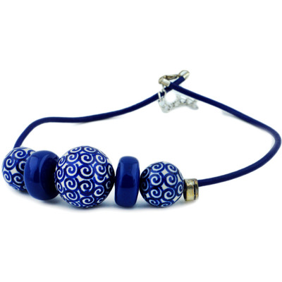 Polish Pottery Necklace 27&quot; Peacock Swirl
