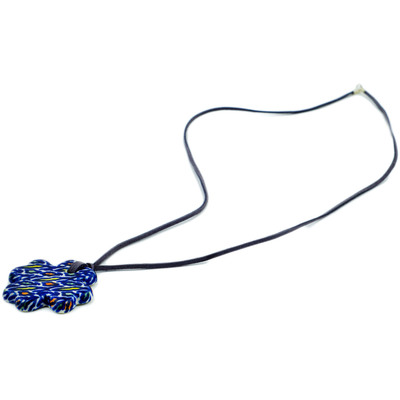 Polish Pottery Necklace 29&quot; Cobalt Panther