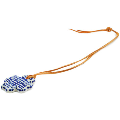 Polish Pottery Necklace 29&quot; Modern Blue