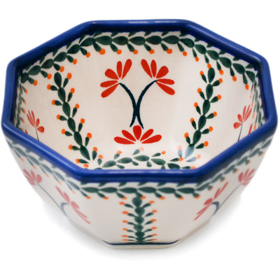 Polish Pottery Octagonal Bowl 5&quot; Blossoming Prickly Pear
