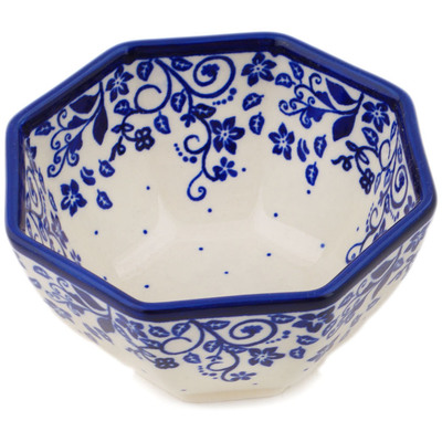 Polish Pottery Octagonal Bowl 5" Blue Vines