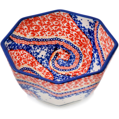 Polish Pottery Octagonal Bowl 5&quot; Spiral Joy UNIKAT