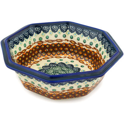 Polish Pottery Octagonal Bowl 7&quot; Artichoke Heart UNIKAT