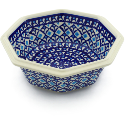 Polish Pottery Octagonal Bowl 7&quot; Blue Diamond