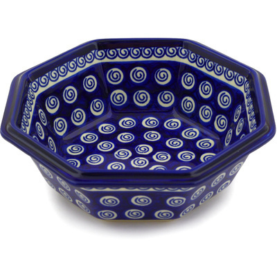 Polish Pottery Octagonal Bowl 7&quot; Cobalt Swirl