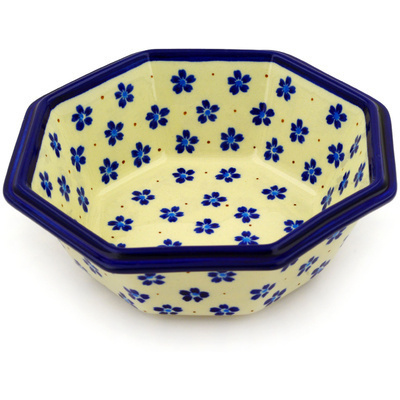Polish Pottery Octagonal Bowl 7&quot; Daisy Field