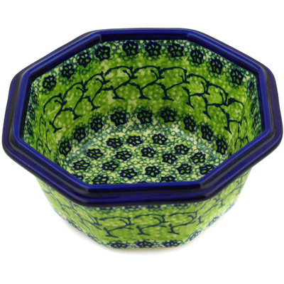 Polish Pottery Octagonal Bowl 7&quot; Emerald Forest
