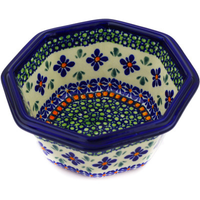 Polish Pottery Octagonal Bowl 7&quot; Gingham Flowers